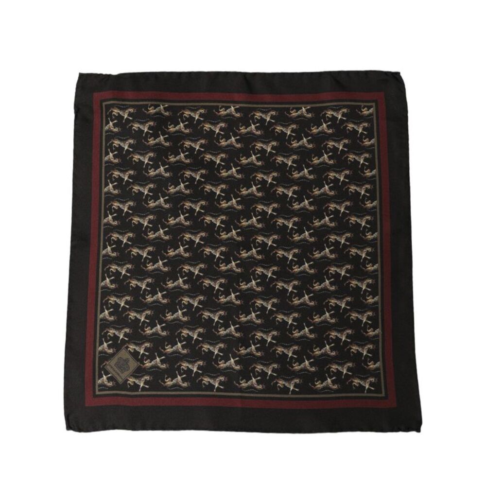 Dolce & Gabbana Black Horse Silk Pocket Square Foulard Men's Scarf
